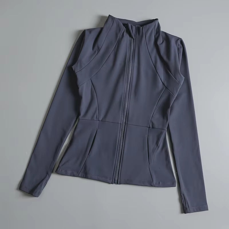 New Yoga Wear Ladies Coat round High Elastic Loose Exercise Yoga Fitness Long Sleeve Stand-Up Collar Yoga Tops