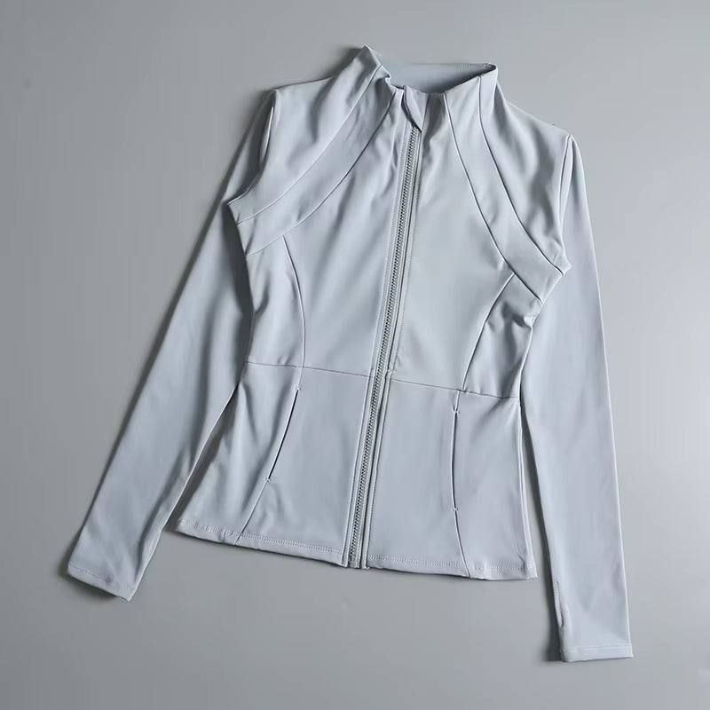 New Yoga Wear Ladies Coat round High Elastic Loose Exercise Yoga Fitness Long Sleeve Stand-Up Collar Yoga Tops