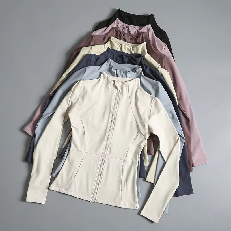 New Yoga Wear Ladies Coat round High Elastic Loose Exercise Yoga Fitness Long Sleeve Stand-Up Collar Yoga Tops