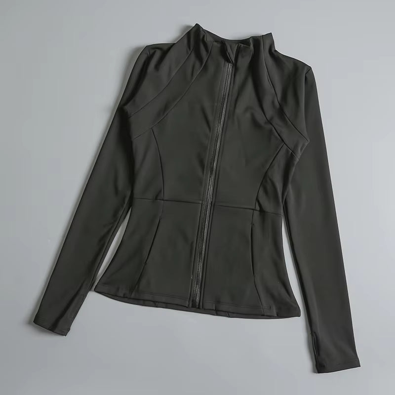 New Yoga Wear Ladies Coat round High Elastic Loose Exercise Yoga Fitness Long Sleeve Stand-Up Collar Yoga Tops