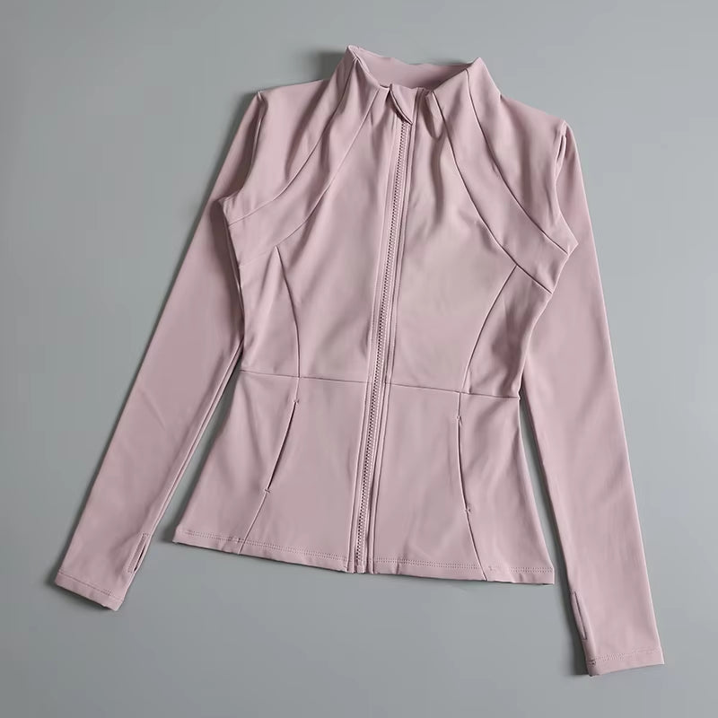 New Yoga Wear Ladies Coat round High Elastic Loose Exercise Yoga Fitness Long Sleeve Stand-Up Collar Yoga Tops