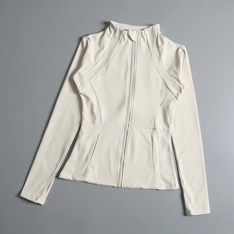 New Yoga Wear Ladies Coat round High Elastic Loose Exercise Yoga Fitness Long Sleeve Stand-Up Collar Yoga Tops
